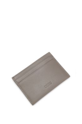 Tarjetero BOSS x ASTON MARTIN de piel con detalle de alas, Gris claro