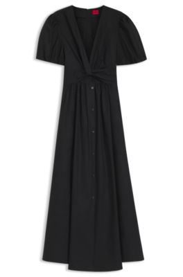 Vestido maxi de algod&oacute;n con parte delantera retorcida, Negro