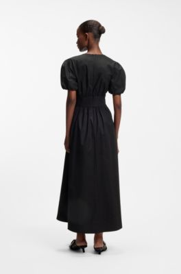 Vestido maxi de algod&oacute;n con parte delantera retorcida, Negro