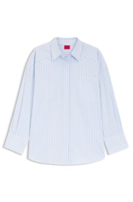 Oversize-fit blouse in striped cotton poplin, Patterned