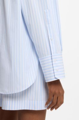 Oversize-fit blouse in striped cotton poplin, Patterned