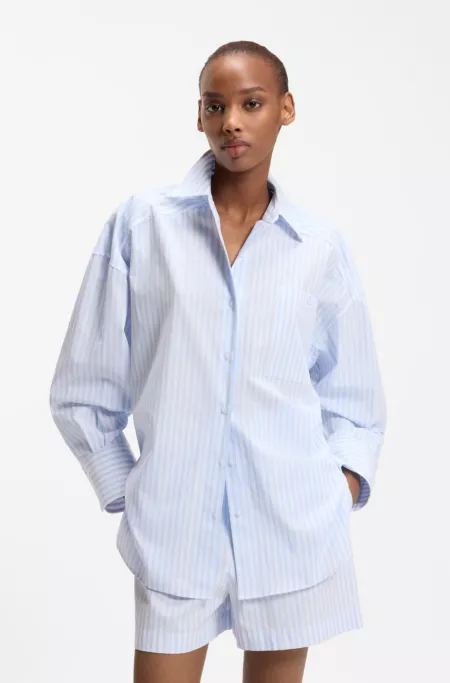 Oversize-fit blouse in striped cotton poplin