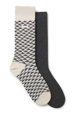 Paquete de dos pares de calcetines de algod&oacute;n de largo normal, Beige claro
