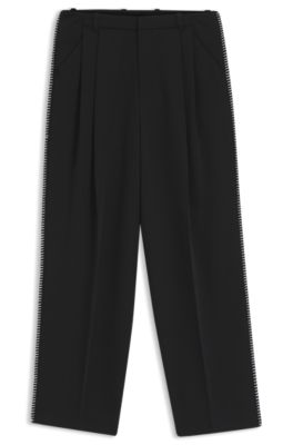 Pleat-front pants with whipstitch details, Black