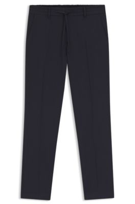 Pantalones slim fit plegables de mezcla de lana lavable, Azul oscuro