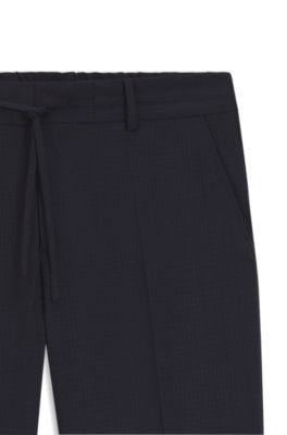 Pantalones slim fit plegables de mezcla de lana lavable, Azul oscuro