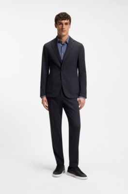 Pantalon Slim compactable en laine m&eacute;lang&eacute;e lavable, Bleu fonc&eacute;