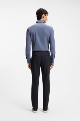 Patterned slim-fit trousers in a wool blend, Dark Blue