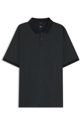 Polo en coton merceris&eacute; &agrave; monogrammes imprim&eacute;s, Noir