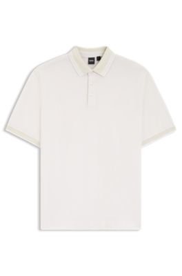 Oxford cotton-piqu&eacute; polo shirt with logo detail, White