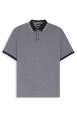 Oxford cotton-piqu&eacute; polo shirt with logo detail, Dark Blue