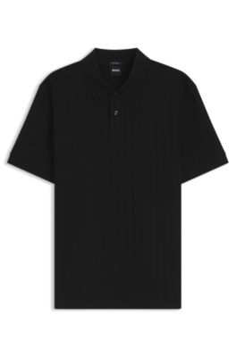 Vertical-stripe polo shirt in mercerised cotton, Black