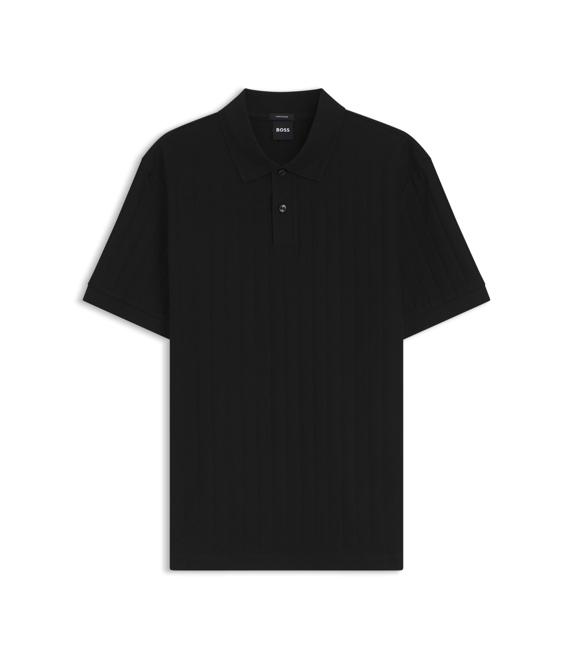 BOSS - Vertical-stripe polo shirt in mercerised cotton - Black