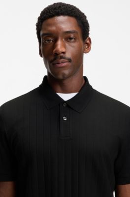 Vertical-stripe polo shirt in mercerised cotton, Black