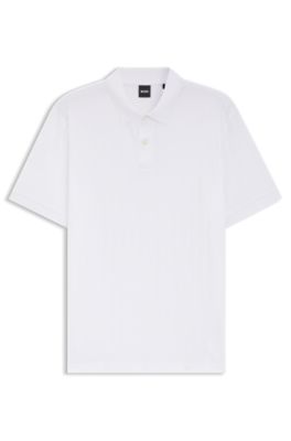 Polo de algod&oacute;n mercerizado con rayas verticales, Blanco