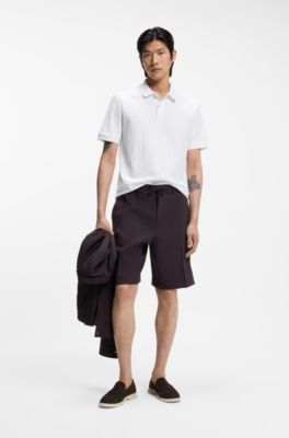 Vertical-stripe polo shirt in mercerised cotton, White