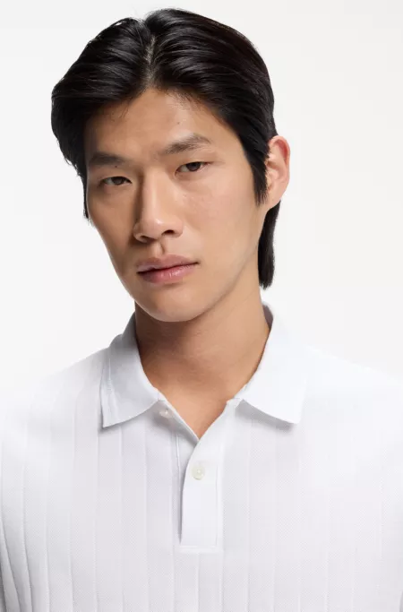 Vertical-stripe polo shirt in mercerised cotton