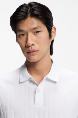 Vertical-stripe polo shirt in mercerised cotton, White