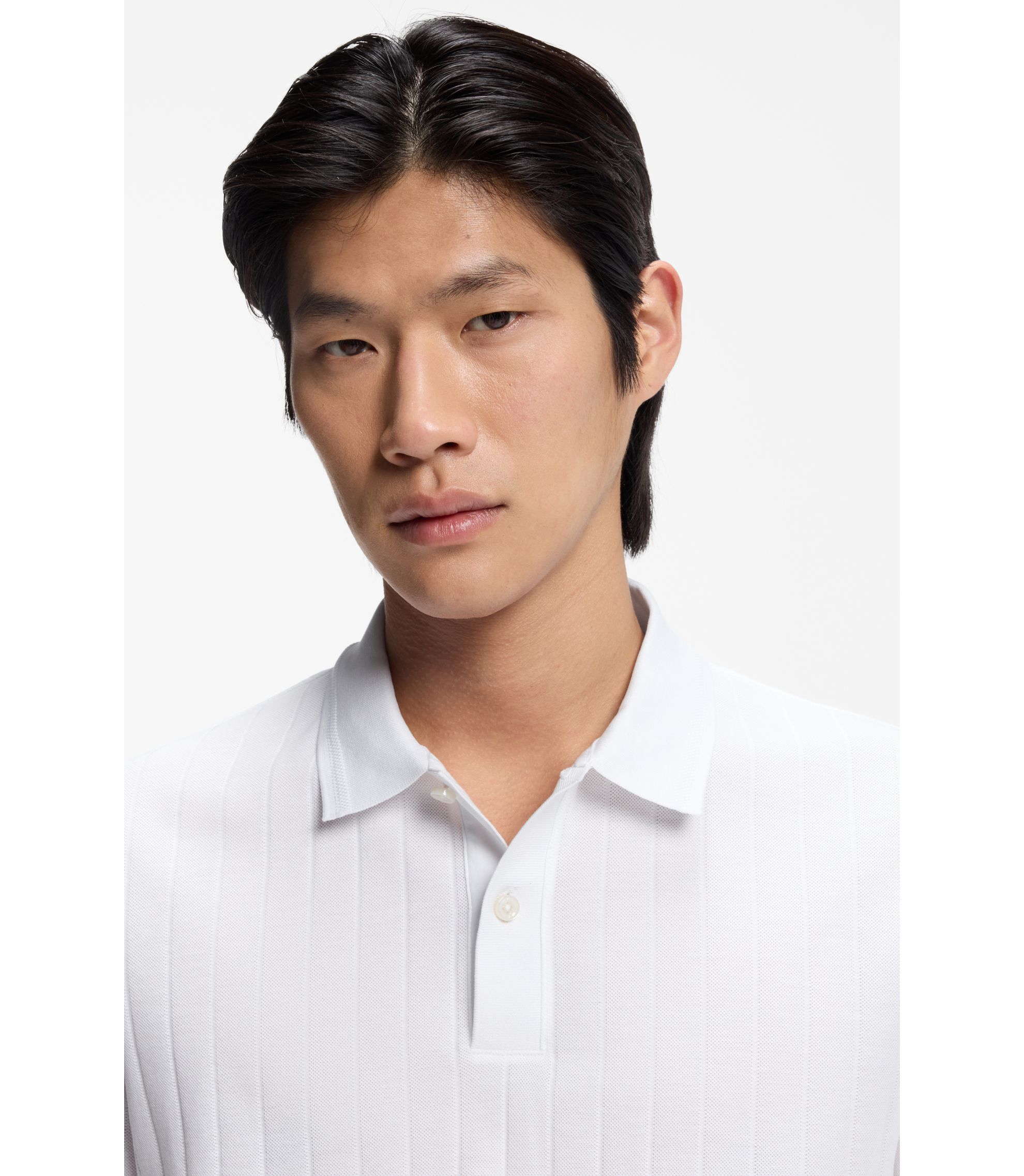 BOSS - Vertical-stripe polo shirt in mercerised cotton - White