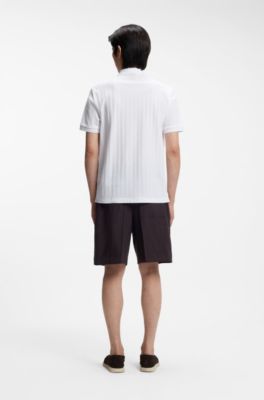 Vertical-stripe polo shirt in mercerised cotton, White
