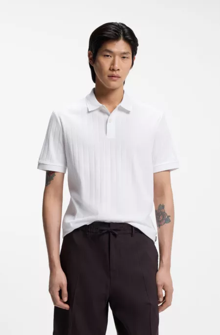 Vertical-stripe polo shirt in mercerised cotton