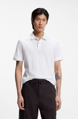 Polo de algod&oacute;n mercerizado con rayas verticales, Blanco