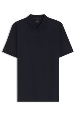 Vertical-stripe polo shirt in mercerised cotton, Dark Blue