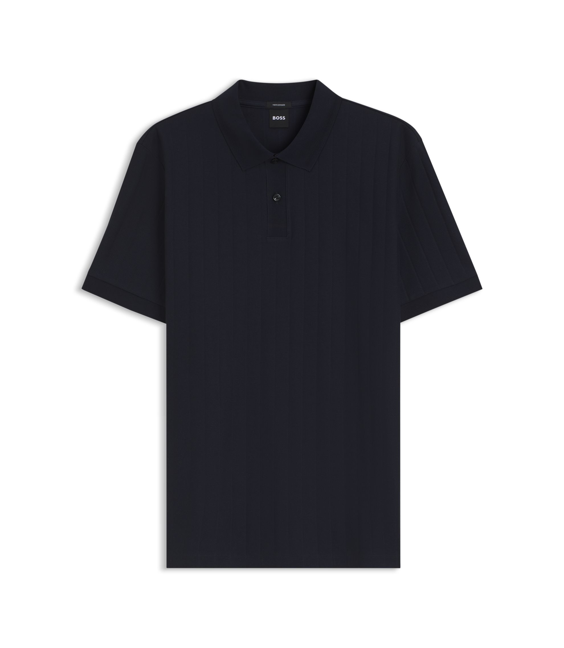 トップス voltagecontrolfilter MeshBorderKnitPolo BOSS - Vertical-stripe polo shirt in mercerised cotton - Dark Blue