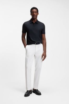 Vertical-stripe polo shirt in mercerised cotton, Dark Blue