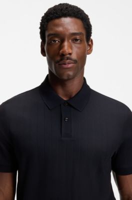 Vertical-stripe polo shirt in mercerised cotton, Dark Blue