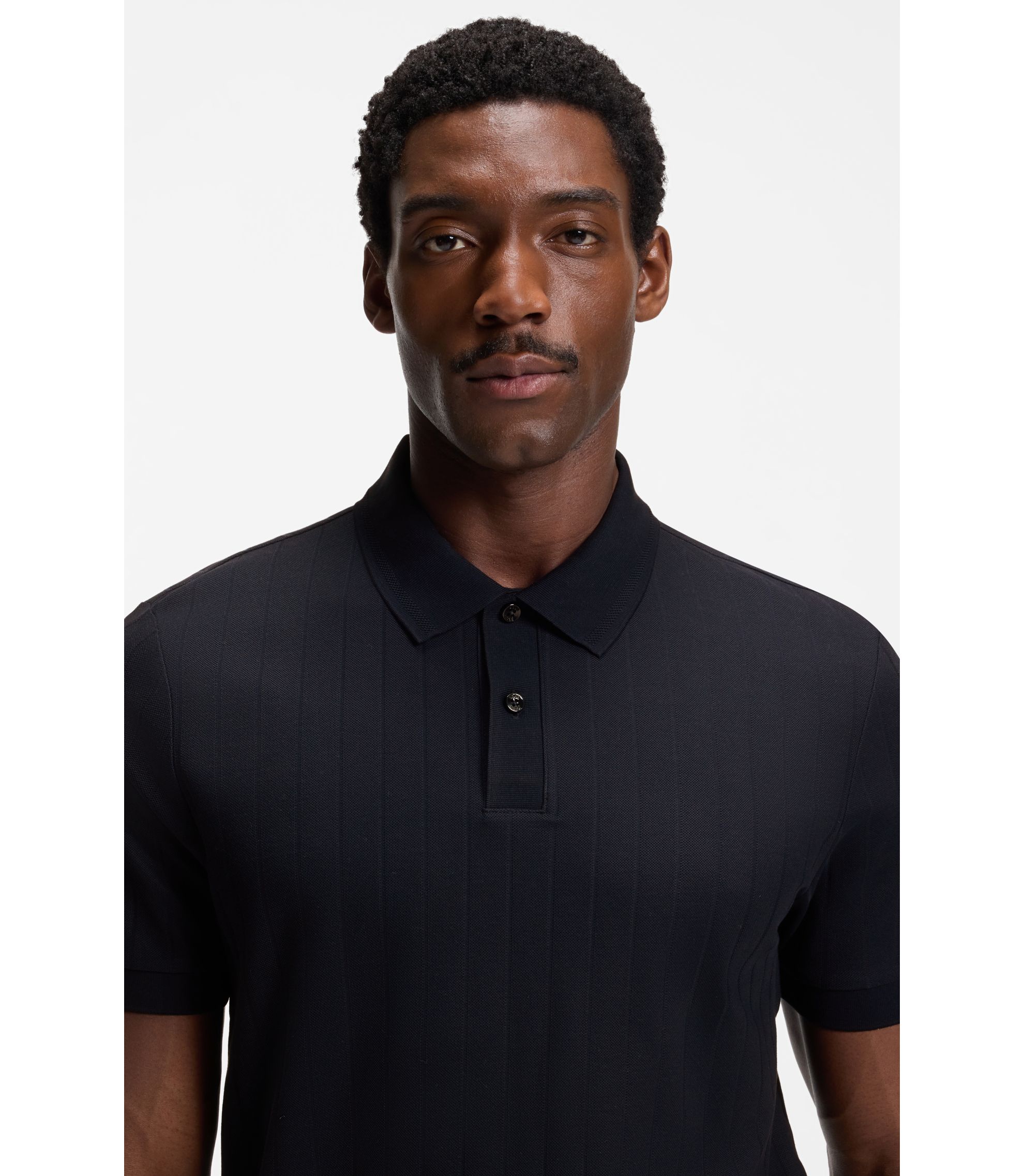 BOSS - Vertical-stripe polo shirt in mercerised cotton - Dark Blue