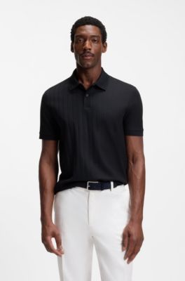 Vertical-stripe polo shirt in mercerised cotton, Dark Blue