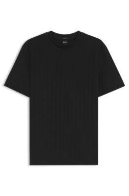 Vertical-stripe T-shirt in mercerised cotton, Black