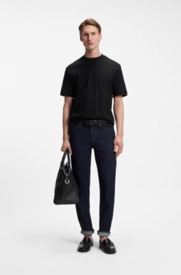 Vertical-stripe T-shirt in mercerised cotton, Black
