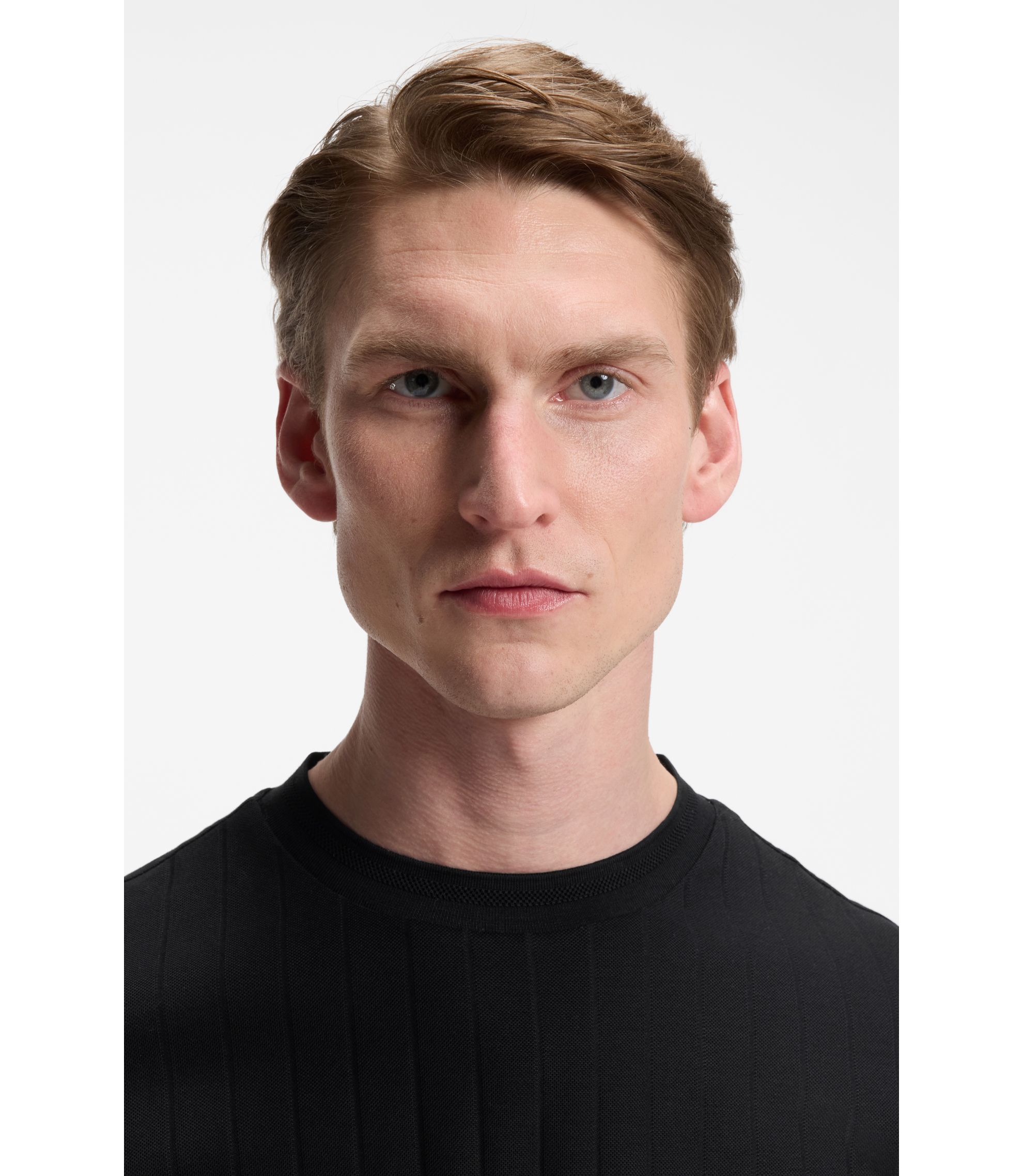 BOSS - Vertical-stripe T-shirt in mercerised cotton - Black