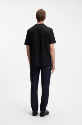 Camiseta de algod&oacute;n mercerizado con rayas con estructura, Negro