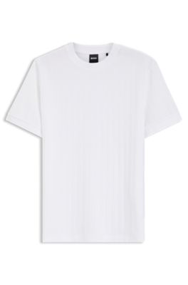 T-shirt en coton merceris&eacute; avec rayures structur&eacute;es, Blanc