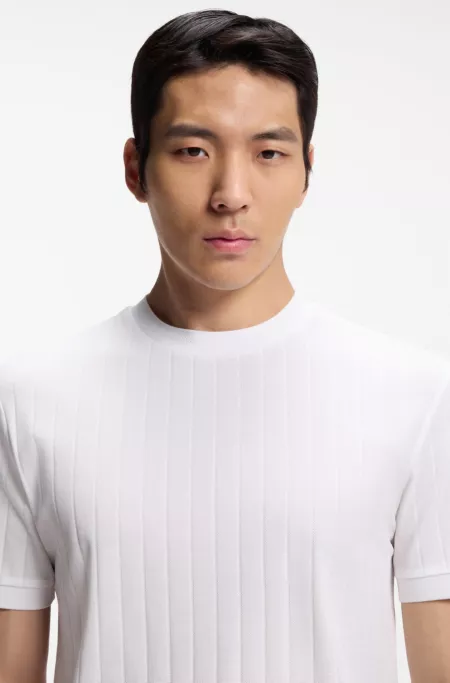 Vertical-stripe T-shirt in mercerised cotton