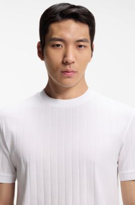 T-shirt en coton merceris&eacute; avec rayures structur&eacute;es, Blanc