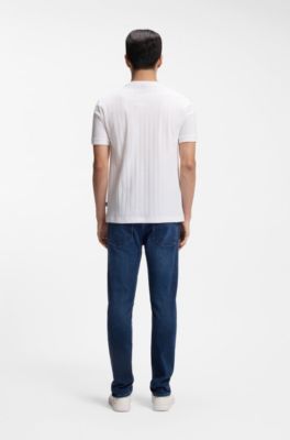 T-shirt en coton merceris&eacute; avec rayures structur&eacute;es, Blanc