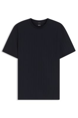 Camiseta de algod&oacute;n mercerizado con rayas con estructura, Azul oscuro