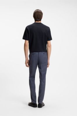 T-shirt en coton merceris&eacute; avec rayures structur&eacute;es, Bleu fonc&eacute;