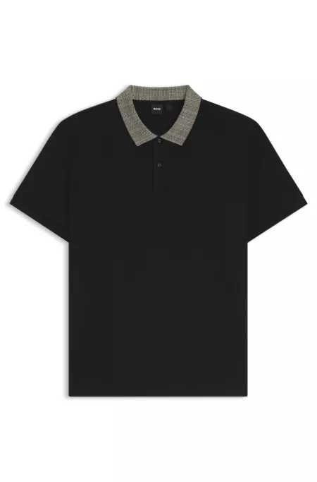 Pima-cotton polo shirt with patterned collar