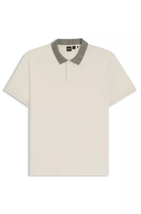 Pima-cotton polo shirt with patterned collar