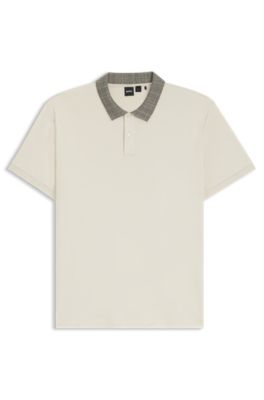 Polo de algod&oacute;n Pima con cuello estampado, Blanco