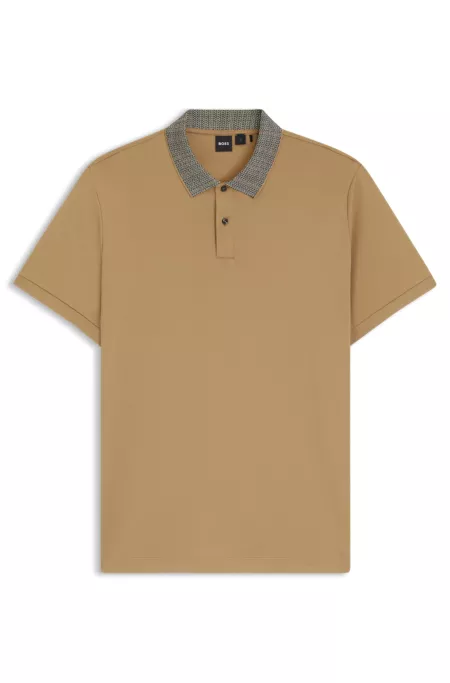 Pima-cotton polo shirt with patterned collar