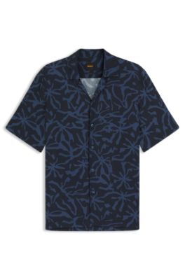 Camisa regular fit con estampado grande, Azul oscuro