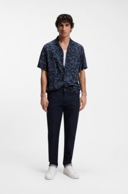 BOSS - Regular-fit shirt with maxi print - Dark Blue