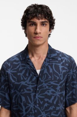Regular-fit shirt with maxi print, Dark Blue