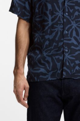 Camisa regular fit con estampado grande, Azul oscuro